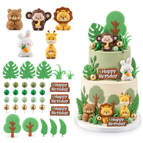 38 Piezas Decoracion Tarta Animales, Cake Topper Animales, Animale Decoración para Tartas, Decoración Tartas Selva, Decoracion Tartas Cumpleaños para Cumpleaños Infantiles Baby Shower