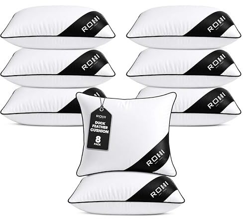 Rohi Pack Of 8 Hypoallergenic Duck Feather Cushion Inserts 60cm x 60cm (24x 24) – Double Stitched Seams – Bed & Sofa Cushions with Duck Feather & Down Filling (pack of 8,24 x 24 | 60cm x 60cm)