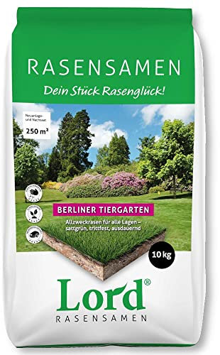 10 kg Lord Berliner Tiergarten Rasensaat trocken Grassamen Grassaat - Standardrasen für alle Lagen - hoher Pflegeanspruch
