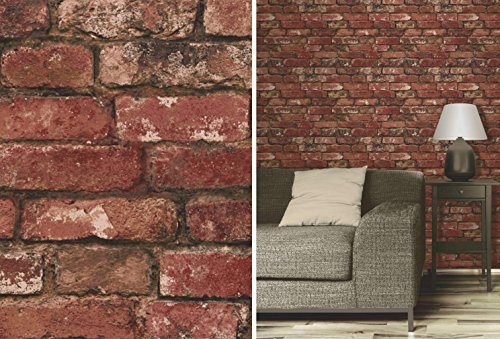 Fine Decor Red Rustic Brick Effect Feature Wallpaper