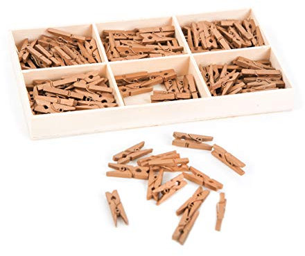 Logbuch-Verlag Lot de 135 mini pinces en bois dorées – Petites pinces décoratives en bois 2,5 cm
