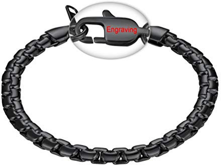 PROSTEEL Herren personalisiert Armband Edelstahl Venezianierkette Box Kette Armband 6mm Breit Fashion Name Gravur Kettenarmband Armkette für Männer Jungen, Länge 22CM, schwarz