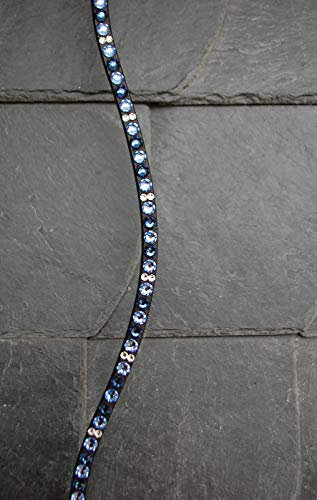 GlücksHucke Strass Stirnriemen 'Blue Sea' in Blau, geschwungen, schmal (Warmblut, Leder Schwarz)