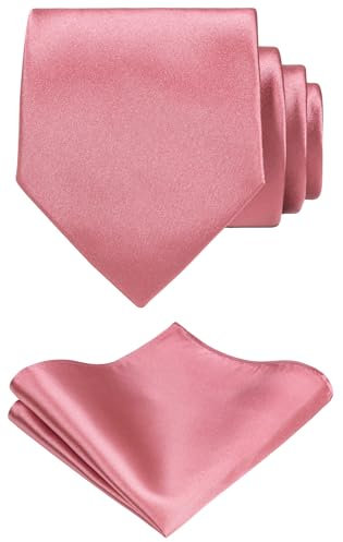 TIE G Einfarbiger Satin Formell für Herren Krawatte und Einstecktuch-Set im Geschenkkarton für die Hochzeit (Alte Rose)