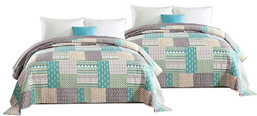 WOLTU® 2 x Tagesdecken Bettüberwurf Steppdecke Patchwork Wendedesign Bettdecke Stepp Decke Doppelbett unterfüttert und gesteppt, 150x200 cm