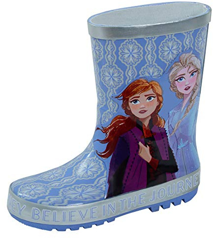 Stivali di gomma antipioggia e neve, motivo: Disney Frozen 2, in 3D, per bambini, con Elsa e Anna, (Blu), 24 EU