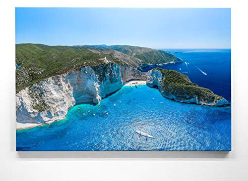 Atemberaubendes Leinwand-Bild Strand Griechenland Zakynthos - als 200x150cm großes XXL Wandbild, toll als Hintergrund & Deko für Wohnzimmer & Schlafzimmer. Fertig aufgespannt auf 4cm Holz-Keilrahmen