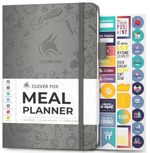 Clever Fox Weekly Meal Planner - Weekly & Daily Meal Prep Journal with Shopping and Grocery Lists for Menu Planning, Healthy Diet & Weight Loss Tracking, Lasts 1 Year, Undated, A5 - Grey