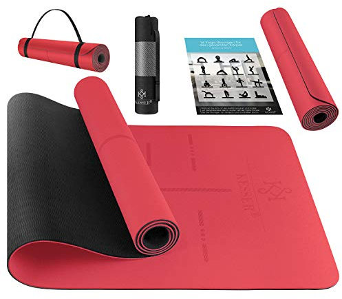 KESSER® Gymnastikmatte mit Tragegurt rutschfest TPE Yogamatte Gepolstert & rutschfest Fitnessmatte, 183 x 61 Trainingsmatte für Fitness Sportmatte, Pilates & Gymnastik + Tragegurt & Tasche, extradick