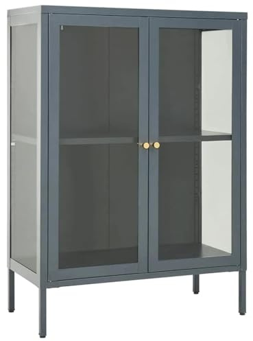 vidaXL Sideboard Kommode Anrichte Schrank Beistellschrank Mehrzweckschrank Standschrank Bücherschrank Lagerschrank Anthrazit 75x35x105cm Stahl Glas