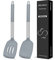 2 Pcs Silicone Spatulas Turners, Solid and Slotted Spatula Set, Non-Stick BPA Free High Heat Resistant Handy Kitchen Utensils for Cooking, Grill, Flipping Eggs, Fish, Pancake（Grey）