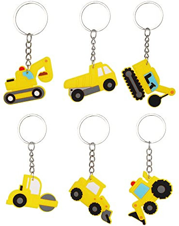 Kawailay 12 Stücke BAU Thema Schlüsselanhänger Kindergeburtstag Baustelle Keychain Baufahrzeuge Bagger Traktor Party Set Silikon Schlüsselring für Kinder Jungen Mädchen Geburtstag