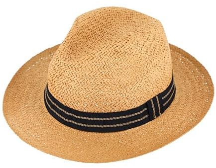 fiebig Papierhut Fedora mit Ripsband | Crushable Sonnenhut aus rollbarem Material (60-XL, Beige)