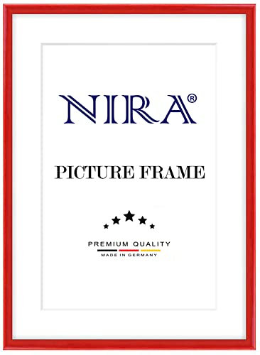 NiRa Massiv Holz Bilderrahmen Schmal 60 x 80 cm in Rot Hochglanz | Farbe und Größe wählbar | Rahmen für Poster | Puzzle | Foto collage HD123