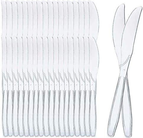 Coltelli riutilizzabili in plastica trasparente, posate in plastica ad alta resistenza, riutilizzabili per attività di compleanno, feste, buffet, matrimoni, catering, barbecue, 100 pezzi