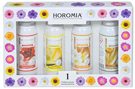 HOROMIA Box Regalo da 4 Profumi per Bucato 50ml - Profuma Bucato per Lavatrice e Asciugatrice - HORO 1