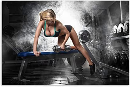 REYTOL Fitnessstudio Bodybuilding inspirierende Poster und Kunstdrucke sexy Frau Fitness Leinwand Wand Bilder Girl Hantel Workout Leinwand Bild Gymnasten Geschenkdekor(Kein Rahmen)