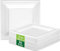 HOMURG assiettes carton jetables anniversaire blanche, assiette en carton rigide carrée 20x20 cm pour mariage, blanc carré vaisselle jetable ecologique, assiettes papier carree de 50 pièces