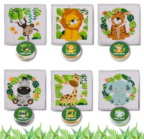 Bada Bing 6er Set Magisches Handtuch Safari Zoo Tiere Zauberhafte Baumwoll-Waschlappen Zauberhandtuch für Kinder ca. 30x30 cm Gastgeschenk Kindergeburtstag