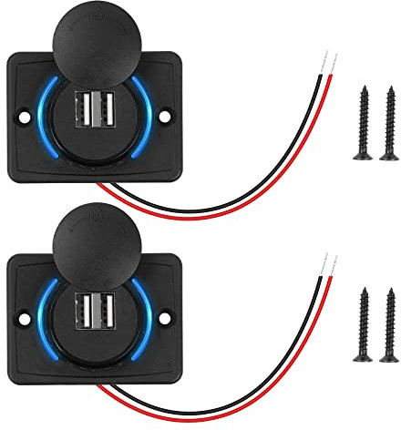 2 Stück 3.1A USB Steckdose 12V-24V Auto Ladegerät, Dual USB KFZ Ladegerät mit 2 Schrauben, für Auto Motorrad Boot LKW Wohnwagen ATV