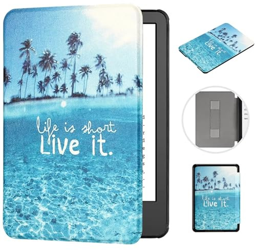 MOKASE Étui pour 6.8 Kindle Paperwhite 11ème Génération (Modèle: M2L3EK/M2L4EK), Synthétique avec Automatique Réveil/Sommeil Dragonne pour Signature Edition&Kindle Paperwhite 2021, Beach