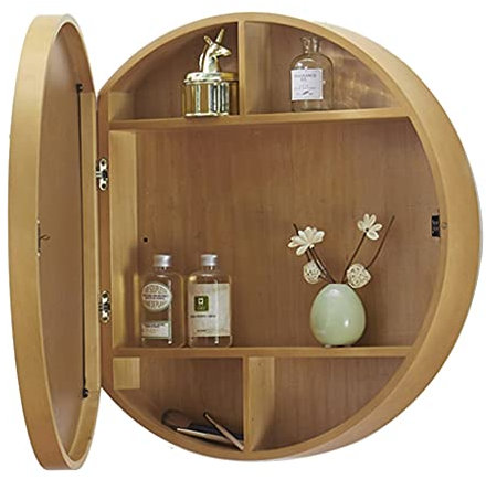 Spiegelschränke Runder Badezimmer-Kosmetikspiegel Aus Holz Mit Ablagefach Runder Schminkspiegel Spiegelschränke (Farbe: Holz, Größe: 50 cm/19,7 Zoll)