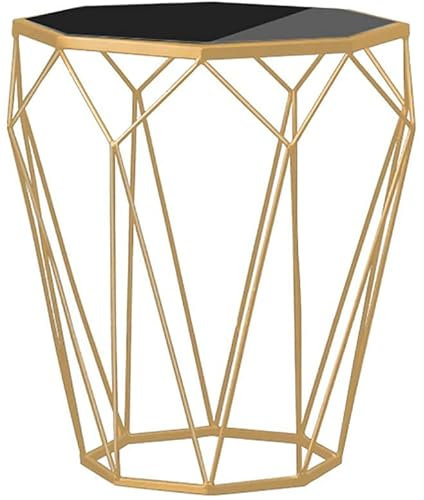 Table Basse Nordique - Verre Trempé Et Base en Fer Forgé, Table De Chevet De Bureau De Salon Nordique Tables D'appoint De Canapé De Salon Moderne, 18.1 × 22