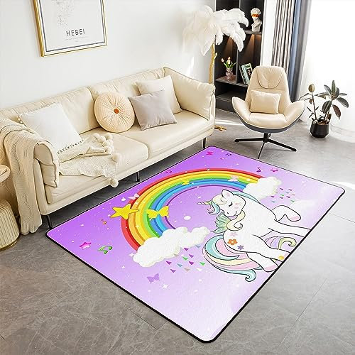 Teppich für den Innenbereich, in Einhorn-Form, für Wohnzimmer, Schlafzimmer, Galaxie mit Sternen, dekorativer Teppich, Violett, 100 x 150 cm
