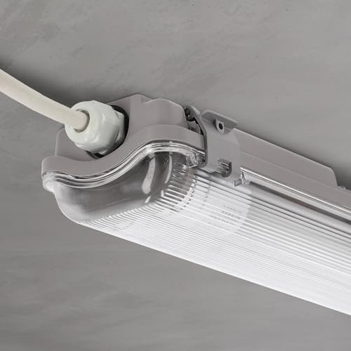 LED Universum Feuchtraumleuchte 150cm IP65 inklusive zwei T8 LED-Röhren 44W 5280 Lumen - 6500K tageslichtweiß - verknüpfbar - Kellerleuchte Nassraumleuchte Feuchtraumwanne L1576xB94xH58mm