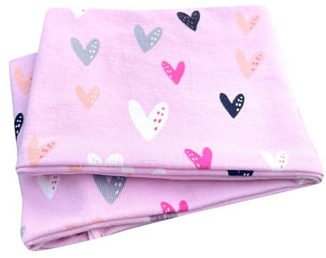 Wollhuhn ÖKO MINI Kinder Breites Elastisches Stirnband/Haarband Deutsche Herstellung Bequem Baumwolle (KU 48-52) (Stirnband Herzen Rosa)