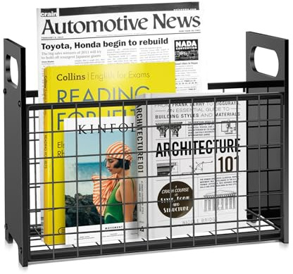Cedwnuer Revistero, revistero para escritorio y oficina en casa, cesta de revistas, organizador decorativo de libros, cesta de almacenamiento de archivos de granja para revistas, libros, periódicos,