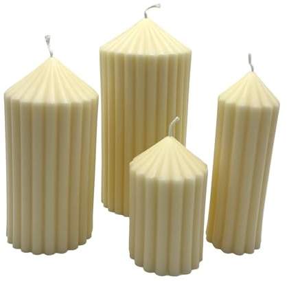 Geriffelte Zylinder Kerze | Candle | Deko Kerze aus Sojawachs | natürlich und vegan | handgemachte Kerzen aus Deutschland | Wohnzimmer Dekoration (Set (S1, S2, M, L))