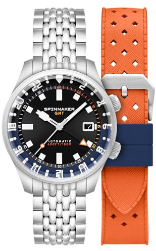 Spinnaker Herren 42 mm Bradner GMT Automatikuhr mit massivem Edelstahlarmband SP-5121, Nachtschatten, Small (<6 Inch), Bradner GMT Automatic