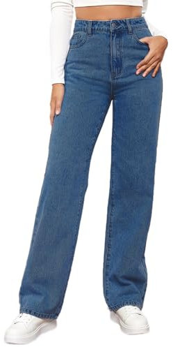 Damen Baggy Jeans Straight Mädchen Jeanshose Wide Leg Hellblaue Hose Weites Bein Coole Sommerjeans Outfit 90Er Jeanshosen Hosen Dünne Hüftjeans Cargohose Boyfriend Mode Schlaghosen Dunkelblau S