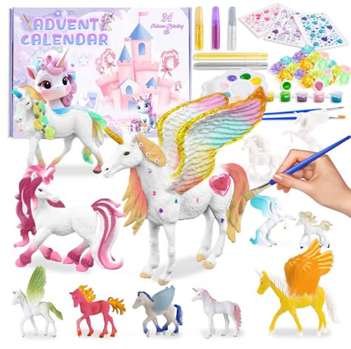 Adventskalender 2025 Kinder, Einhorn Adventskalender Mädchen, Malset für Kinder Einhorn, Kreativ Advents-kalender Set für Kind-er, Weihnachtsgeschenke für Mädchen Advents-kalender 4 5 6 7 8 9 10 jahre