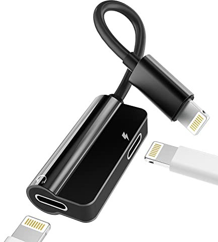 Dual Lightning Headphone Adaptor for iPhone Aux Adapter (2-in-1)for Apple iPad Mini 14 13 12 Pro Max Devices Audio Charger Jack Dongle Earphone Splitter Charging Cable Connector Charge Ports Converter