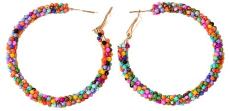 Bkemkri Pendientes Bohemios Grandes de Colores, Pendientes de Aro Multicolor, Perlas Redondas, Pendientes de Mujer Multicolores, Pendientes Magníficos para de San Valentín Aniversario Viajes y Playa