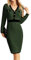 GRACE KARIN Womens V Neck Jumper Dress Long Sleeve Midi Dress Bodycon Knitted Jumpers Dark Army Green XL
