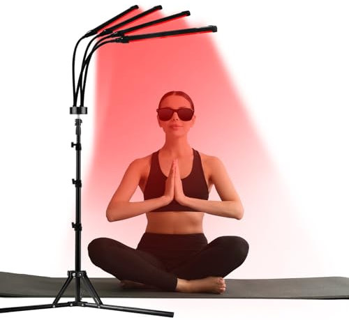 Hottoerak Rotlichtlampe mit Stand, 180LEDs Red Light Therapy, 940nm & 850nm & 660nm Rotlicht Therapie mit Timer, 4 Köpfe Infrarotlampe für Zuhause/Büro
