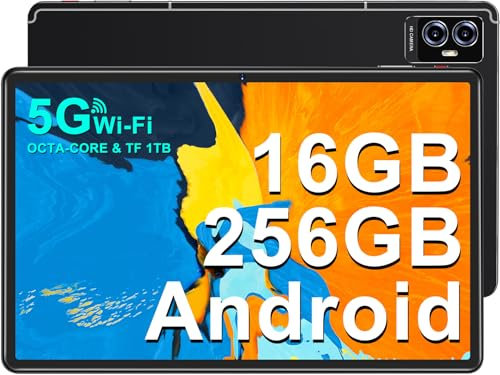 UJJ Tablet 11 Pulgadas Android, Octa-Core 2.0 GHz, 16GB RAM + 256GB ROM (TF 1TB), Certificado GMS, 5G WiFi, Bluetooth 5.0, 8600mAh, 1200 * 1200 FHD IPS, 5MP + 13MP, Negro Funda Tablet