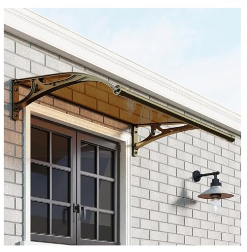 Brown/Clear Polycarbonate Front/Back Door Canopy Awning with Champagne Stand 0.8x1.5m/2.62x4.92ft