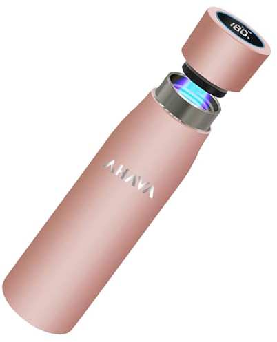 AHAVA 316 Stainless Steel Insulated Water Bottle, Self-Cleaning UV Sterilizer, 12 Hrs Hot & 24 Hrs Cold, Leak Proof, Temperature Display, Drink Reminder for Travel, Gym, Office, Outdoor (500ml Pink)