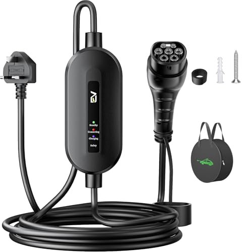 EVJUICION EV Charger Cable Type 2 to 3 Pin Plug 15M/49.2ft, [2.3kW, 10A] Electric Car Charger IP67/IP65, Type 2 Charging Cable 3 Pin with 4 LED Indicators, for Type 2 EVs and PHEVs