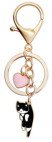 Auiremrti Keychain with Heart and Cat, Metal Keychain for Cat Lovers, Cute Keychain for Women and Partner Gift