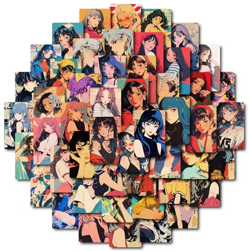 Anime Girl Stickers for Kids & Teens - 50 Pcs Kawaii Waterproof Decals Reusable Anime Aesthetic Designs for Water Bottles, Laptops & Travel Gear