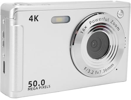 Camera Digitale da 50 MP 4K, Fotocamera AF AutoFocus con Zoom 16x, Luce di Riempimento, Carta da 32 GB per Bambini, Adolescenti, Studenti, Piccollo Compatto e Fotocamera Scatta