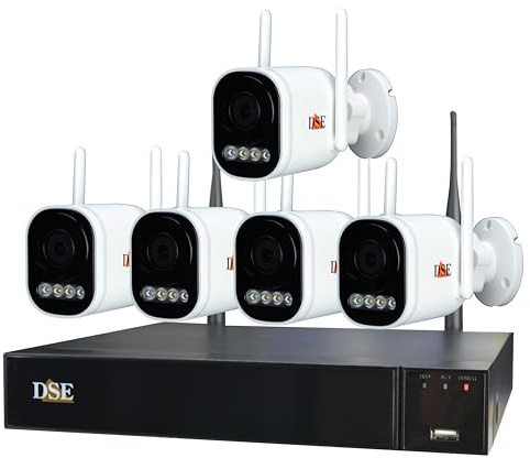 DSE Kit Videosorveglianza WiFi con NVR e 1-8 Telecamere Senza Fili 5MP, Illuminatore 30 m. Camere Deterrenti e Rilevazione AI, Flash, Sirena, VivaVoce | DSERKK-KIT5A-1/8 (Kit 5 telecamere)