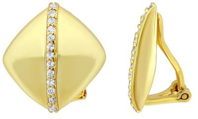 Schmerzfreie Ohrclips Gold aus 925 Sterling Silber Vergoldet in Quadratform für Damen/Mädchen ohne Ohrlöcher (Gold mit Zirkonia)