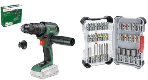 Bosch Cordless Hammer Drill AdvancedImpact 18V-80 QuickSnap (for Drilling and Screwdriving; Without Battery) + 43x Extra Hard Screwdriver Bit Set (197 x 110.5 mm, Accessories)