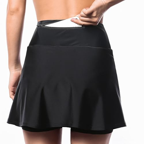 Cuissard Vélo Femme 2 en 1 Jupe Short Cyclisme avec Rembourrage Gel 5D, Taille Haute, Poche Intérieure, Antichoc Respirant Été (Grand,Noir)